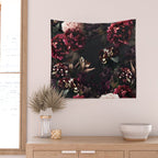 Vintage bouquets of garden flowers. Roses, dark red and pink peony.  Wall Tapestry Gallery Image 2