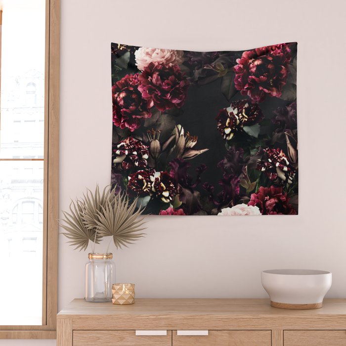 Vintage bouquets of garden flowers. Roses, dark red and pink peony.  Wall Tapestry Gallery Image 2