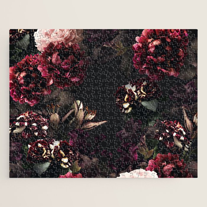 Vintage bouquets of garden flowers. Roses, dark red and pink peony.  Jigsaw Puzzle Gallery Image 1