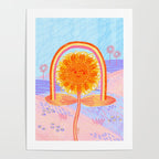 Retro Sunflower & Rainbow in Blue & Pink Poster Gallery Image 4