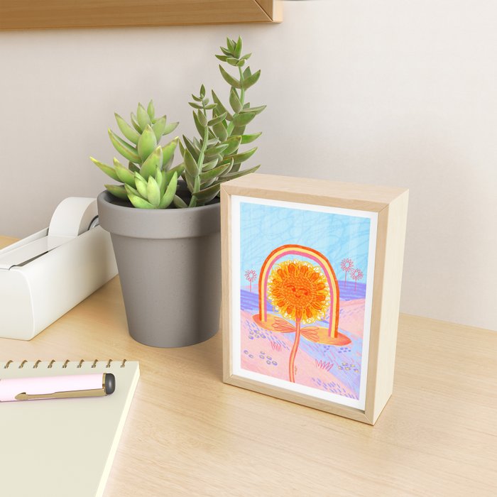Retro Sunflower & Rainbow in Blue & Pink Mini Art Print Gallery Image 2