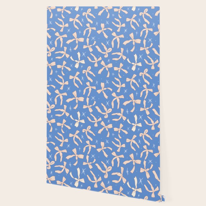 Cream Festive Bows On Blue Wallpaper Gallery Image 2