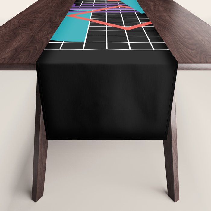Memphis Pattern - 80s Retro Black Table Runner Gallery Image 1