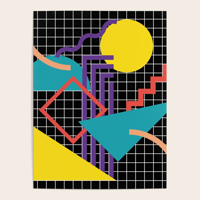 Memphis Pattern - 80s Retro Black Poster Gallery Image 1