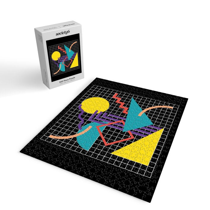 Memphis Pattern - 80s Retro Black Jigsaw Puzzle Gallery Image 2