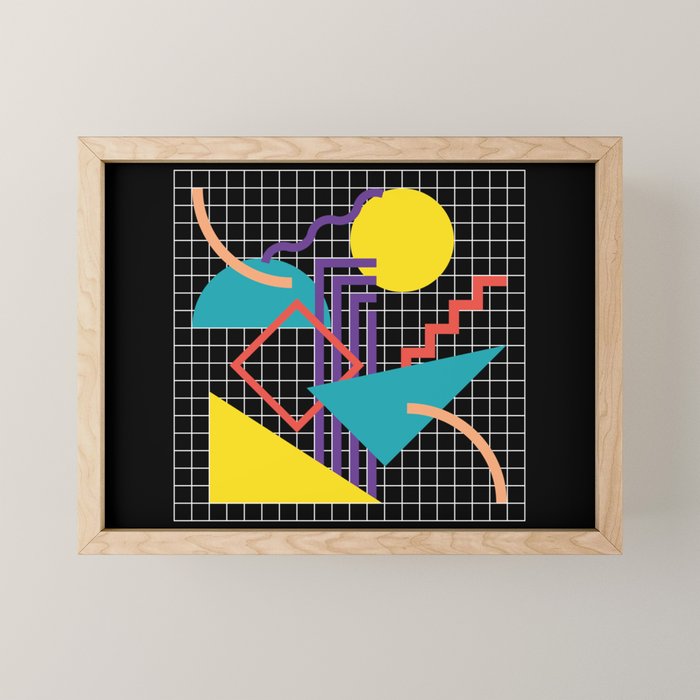Memphis Pattern - 80s Retro Black Mini Art Print Gallery Image 1