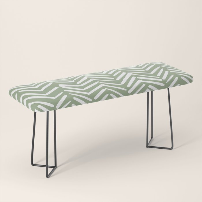 Boho, Abstract, Herringbone Pattern, Sage Green and White Bench Gallery Image 1