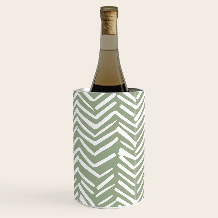 Boho, Abstract, Herringbone Pattern, Sage Green and White Wine Chiller Gallery Image 2