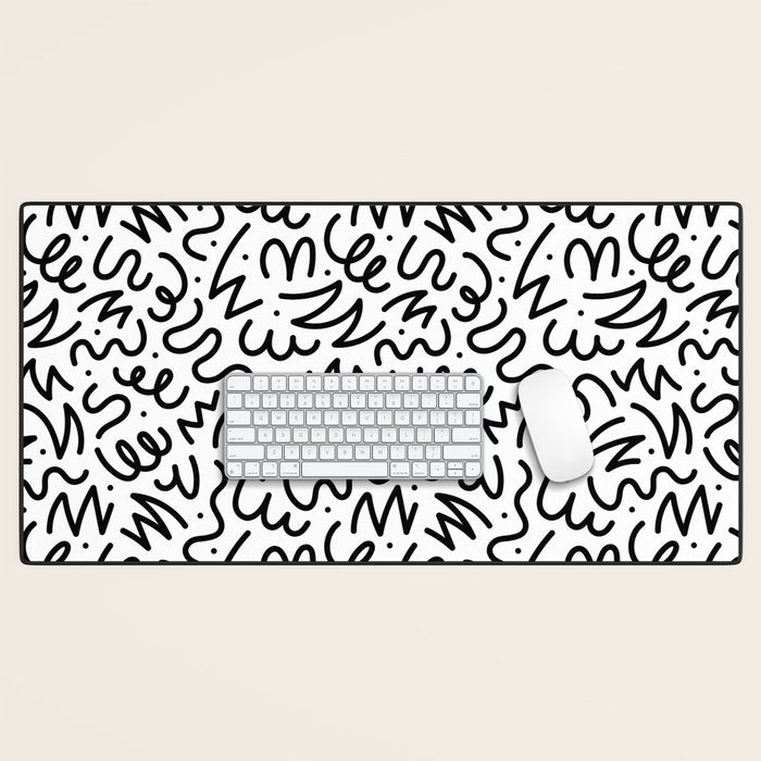 Fun black line doodle art pattern Desk Mat Gallery Image 1