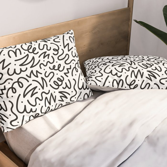 Fun black line doodle art pattern Pillow Sham Gallery Image 2