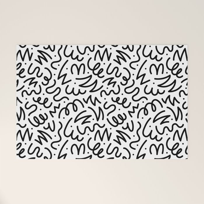 Fun black line doodle art pattern Welcome Mat Gallery Image 1