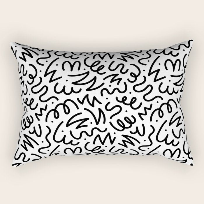 Fun black line doodle art pattern Rectangular Pillow Gallery Image 1