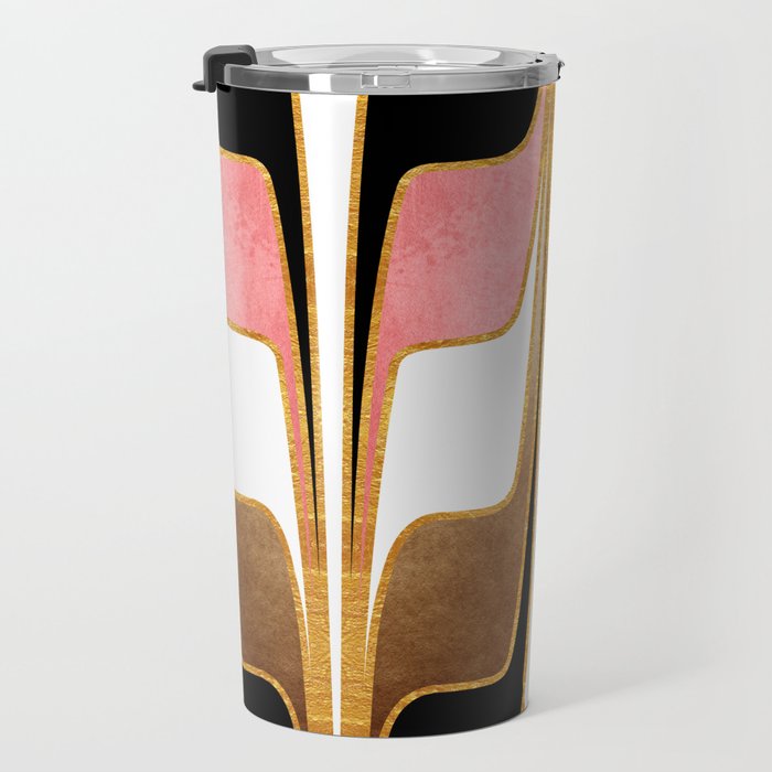 Mid Century Modern Liquid Watercolor Abstract / Faux Gold, Blush Pink, Brown, Black, White / V1 Travel Mug Gallery Image 3