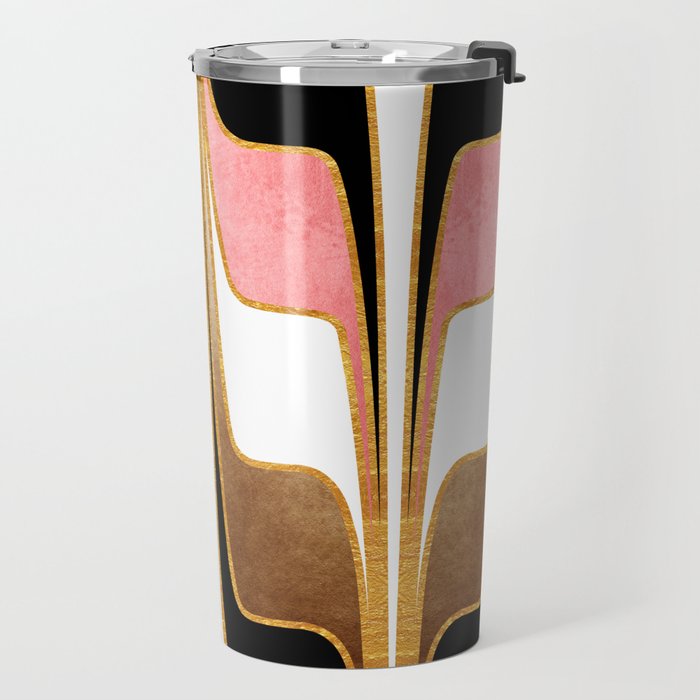 Mid Century Modern Liquid Watercolor Abstract / Faux Gold, Blush Pink, Brown, Black, White / V1 Travel Mug Gallery Image 2