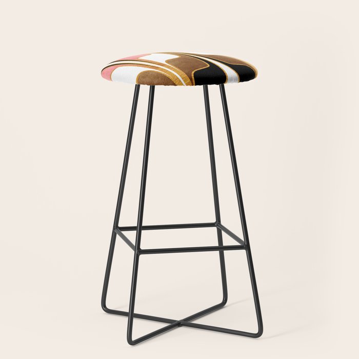 Mid Century Modern Liquid Watercolor Abstract / Faux Gold, Blush Pink, Brown, Black, White / V1 Stool Gallery Image 1