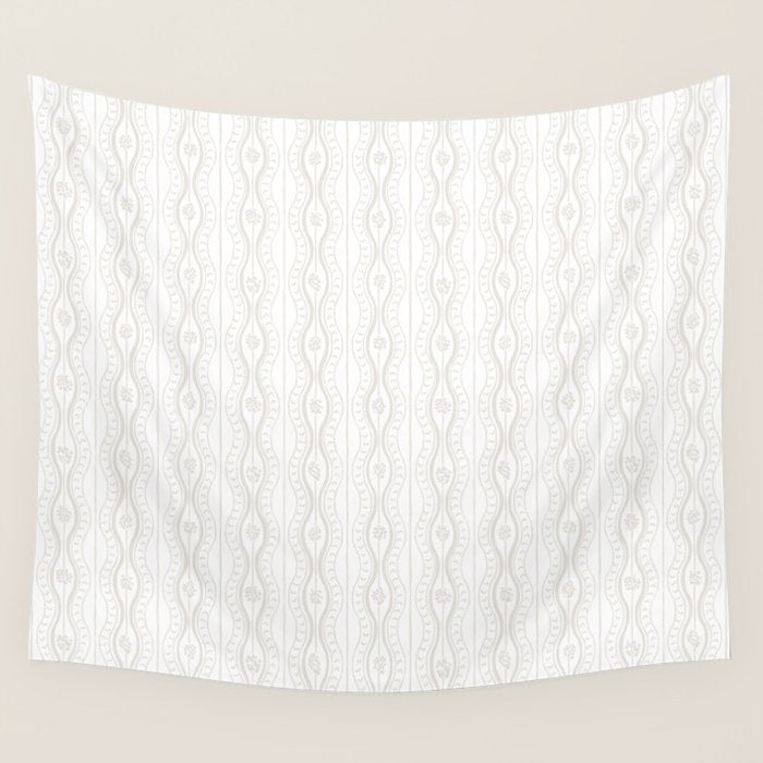 Wavy lines and tiny blooms - natural soft beige mushroom tones pattern Wall Tapestry Gallery Image 4