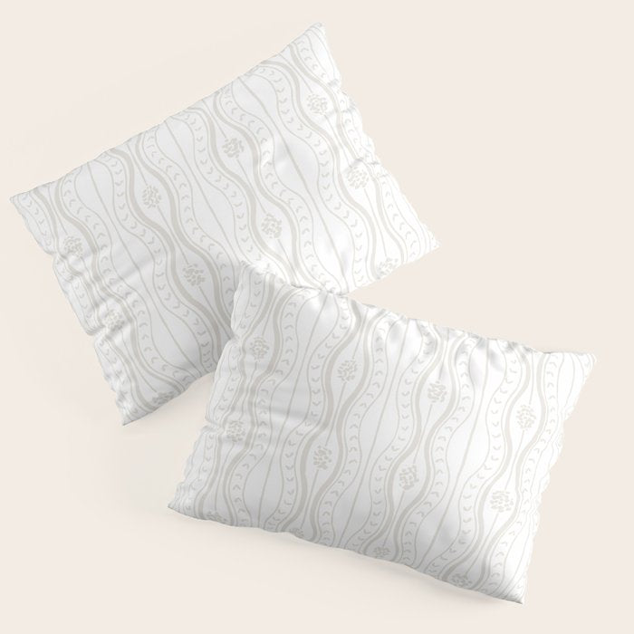 Wavy lines and tiny blooms - natural soft beige mushroom tones pattern Pillow Sham Gallery Image 3