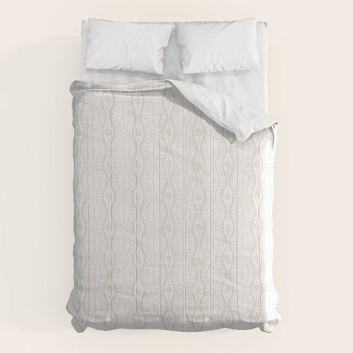 Wavy lines and tiny blooms - natural soft beige mushroom tones pattern Comforter Gallery Image 6