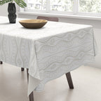 Wavy lines and tiny blooms - natural soft beige mushroom tones pattern Tablecloth Gallery Image 3