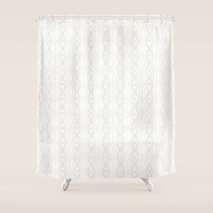 Wavy lines and tiny blooms - natural soft beige mushroom tones pattern Shower Curtain Gallery Image 1