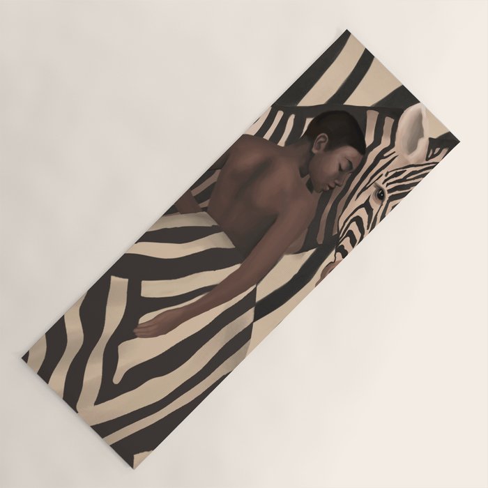 Woman and Zebra in Bold Stripes Yoga Mat Gallery Image 1