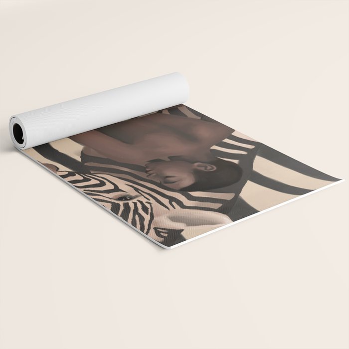 Woman and Zebra in Bold Stripes Yoga Mat Gallery Image 2