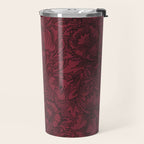 William Morris Poppy Dark Wine Claret Red Pattern Travel Mug Gallery Image 2