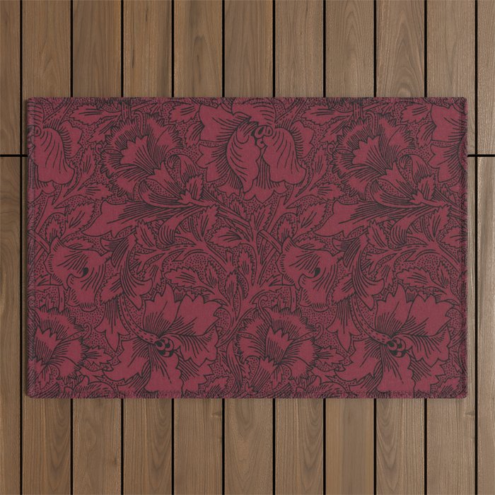 William Morris Poppy Dark Wine Claret Red Pattern Outdoor Rug Gallery Image 1