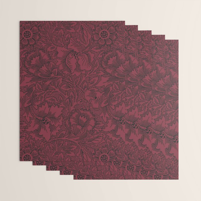 William Morris Poppy Dark Wine Claret Red Pattern Wrapping Paper Gallery Image 3
