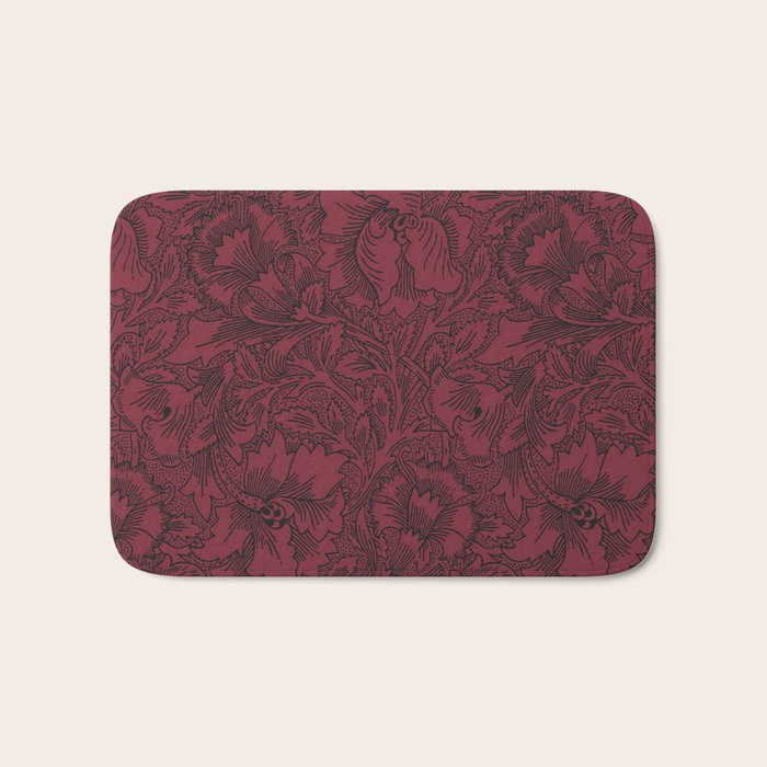 William Morris Poppy Dark Wine Claret Red Pattern Bath Mat Gallery Image 1