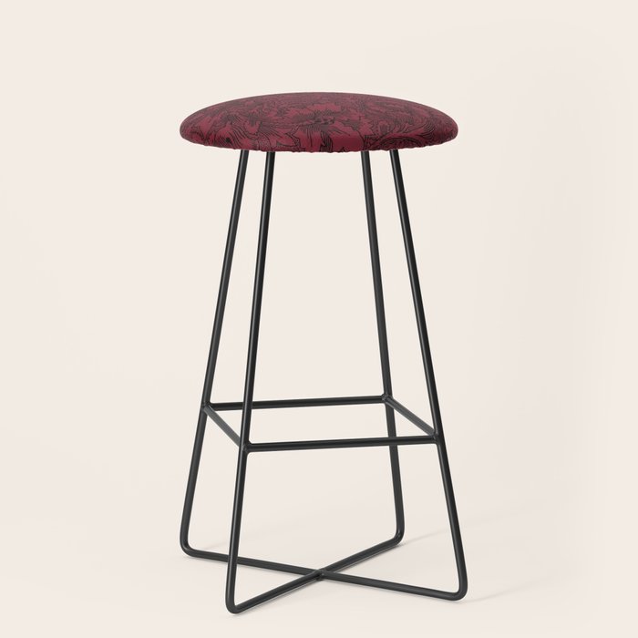 William Morris Poppy Dark Wine Claret Red Pattern Stool Gallery Image 1