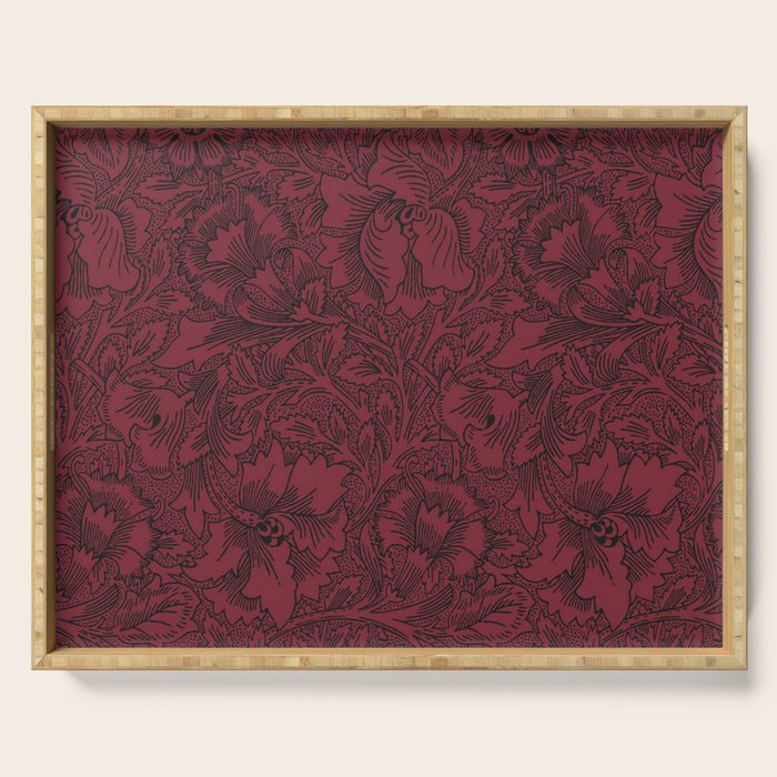 William Morris Poppy Dark Wine Claret Red Pattern Serving Tray Gallery Image 1