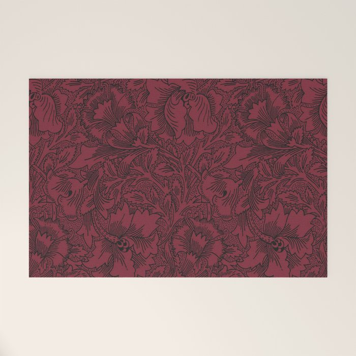 William Morris Poppy Dark Wine Claret Red Pattern Welcome Mat Gallery Image 1