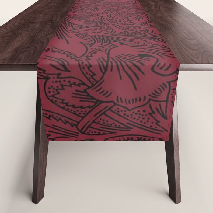 William Morris Poppy Dark Wine Claret Red Pattern Table Runner Gallery Image 1