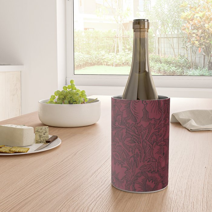 William Morris Poppy Dark Wine Claret Red Pattern Wine Chiller Gallery Image 4