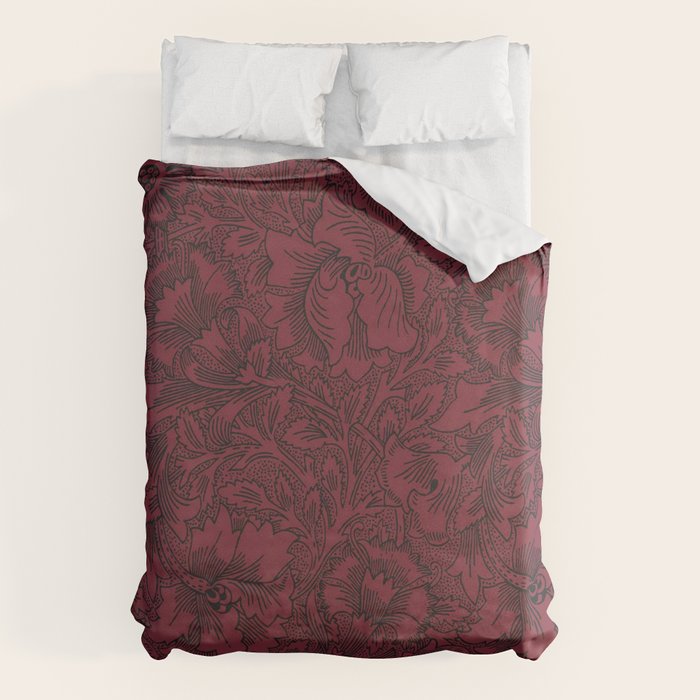 William Morris Poppy Dark Wine Claret Red Pattern Duvet Cover Gallery Image 6