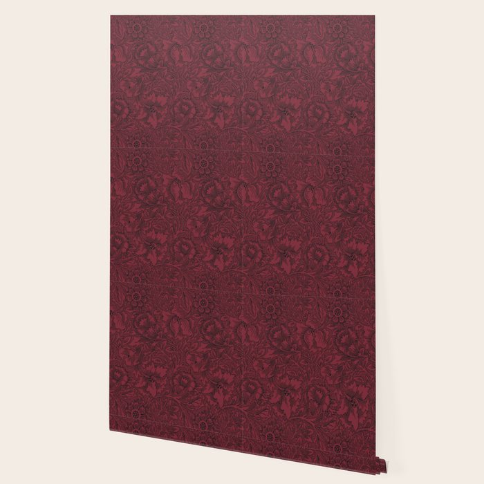 William Morris Poppy Dark Wine Claret Red Pattern Wallpaper Gallery Image 2