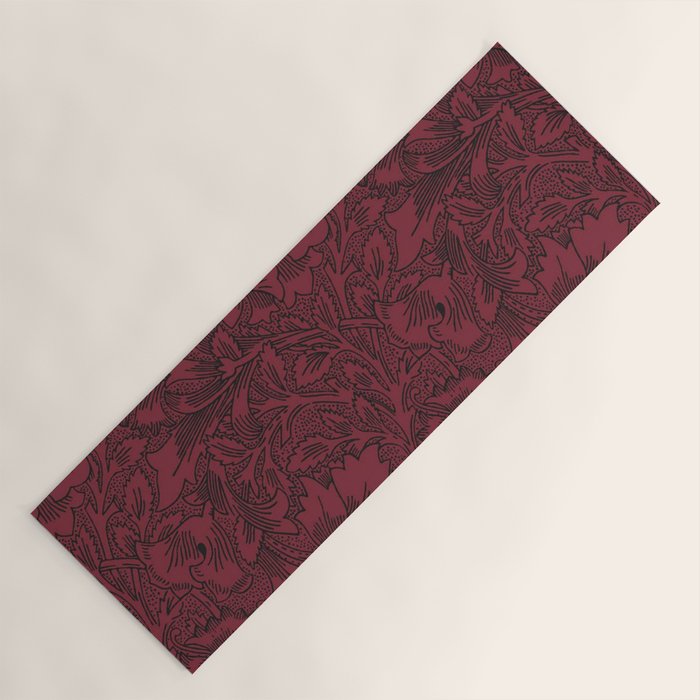 William Morris Poppy Dark Wine Claret Red Pattern Yoga Mat Gallery Image 1
