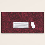 William Morris Poppy Dark Wine Claret Red Pattern Desk Mat Gallery Image 1