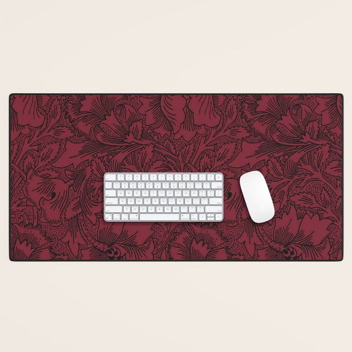 William Morris Poppy Dark Wine Claret Red Pattern Desk Mat Gallery Image 1