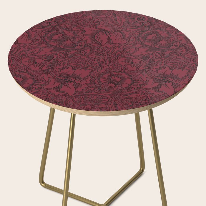 William Morris Poppy Dark Wine Claret Red Pattern Side Table Gallery Image 2