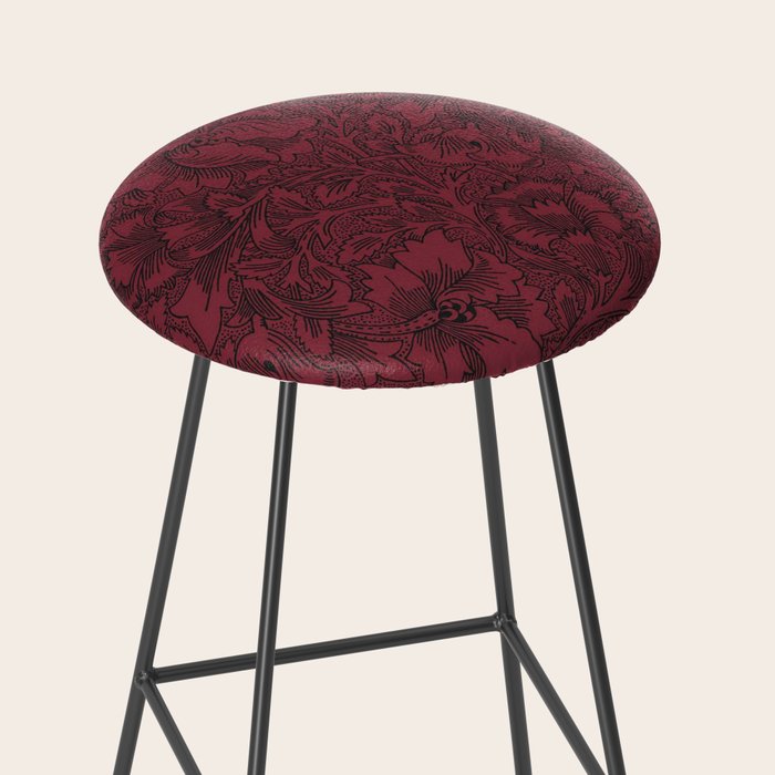 William Morris Poppy Dark Wine Claret Red Pattern Stool Gallery Image 2