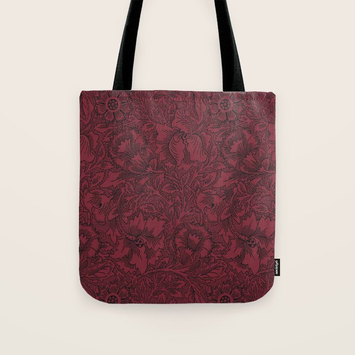 William Morris Poppy Dark Wine Claret Red Pattern Tote Bag Gallery Image 1