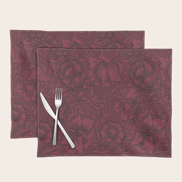 William Morris Poppy Dark Wine Claret Red Pattern Placemat Gallery Image 1