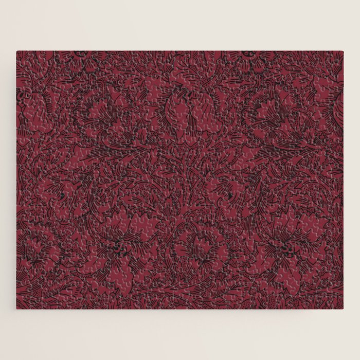 William Morris Poppy Dark Wine Claret Red Pattern Jigsaw Puzzle Gallery Image 1