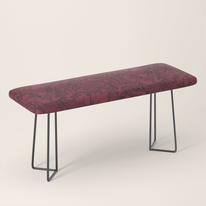 William Morris Poppy Dark Wine Claret Red Pattern Bench Gallery Image 1