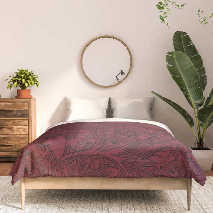 William Morris Poppy Dark Wine Claret Red Pattern Comforter Gallery Image 3