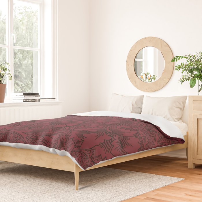William Morris Poppy Dark Wine Claret Red Pattern Duvet Cover Gallery Image 2