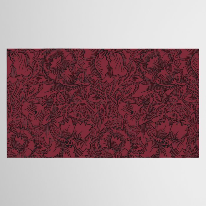 William Morris Poppy Dark Wine Claret Red Pattern Tablecloth Gallery Image 2