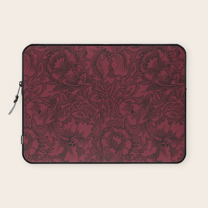 William Morris Poppy Dark Wine Claret Red Pattern Laptop Sleeve Gallery Image 1